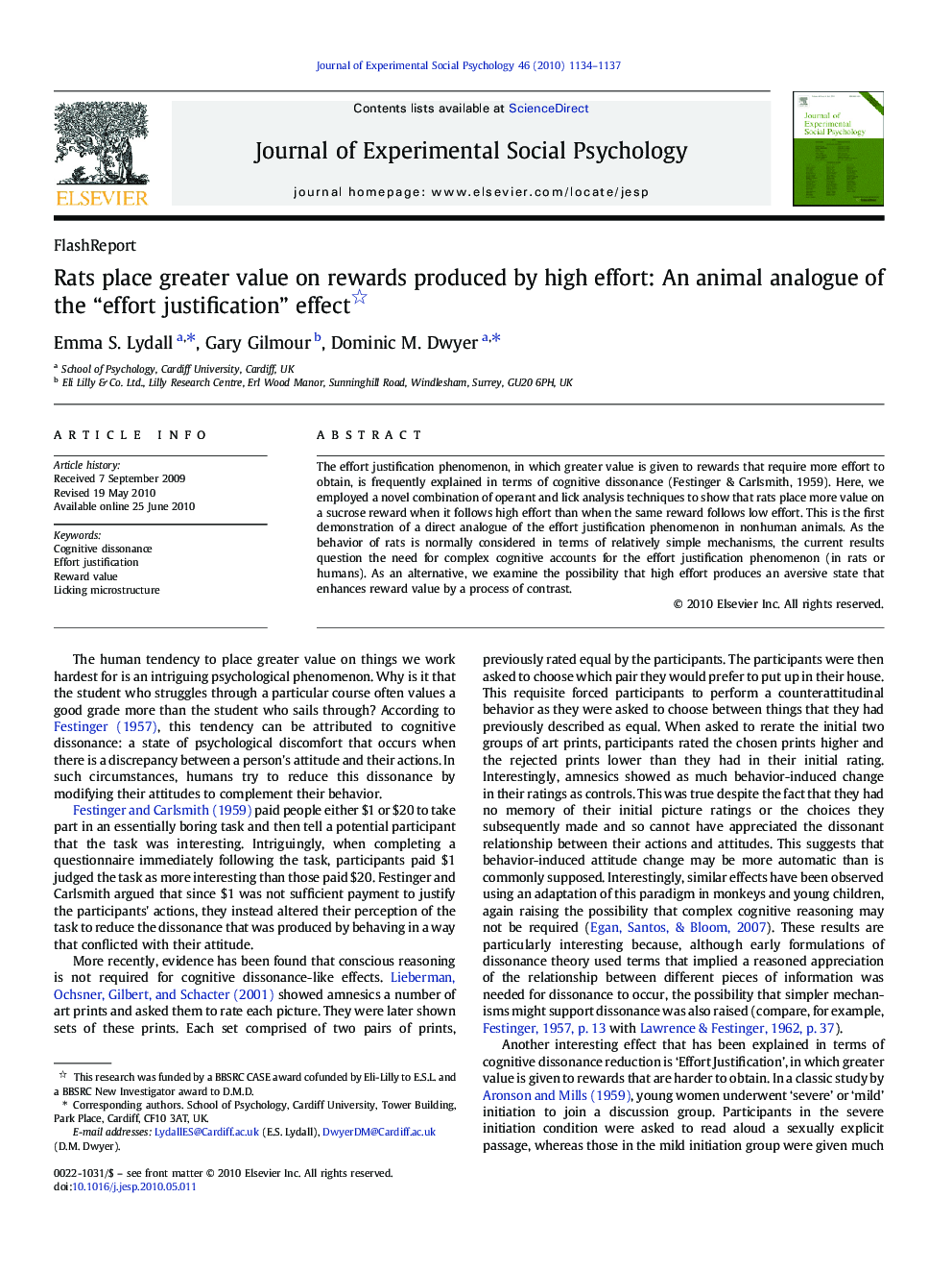 Rats place greater value on rewards produced by high effort: An animal analogue of the “effort justification” effect 