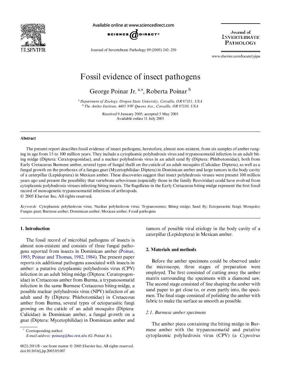 Fossil evidence of insect pathogens