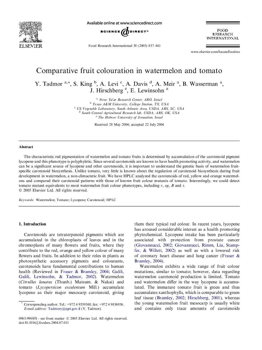 Comparative fruit colouration in watermelon and tomato