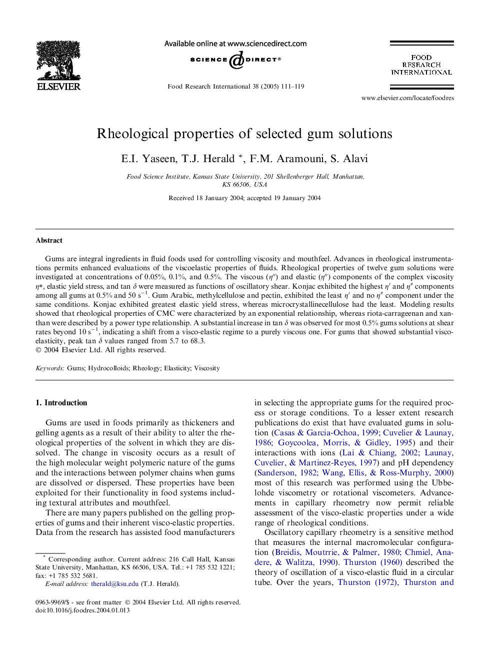 Rheological properties of selected gum solutions