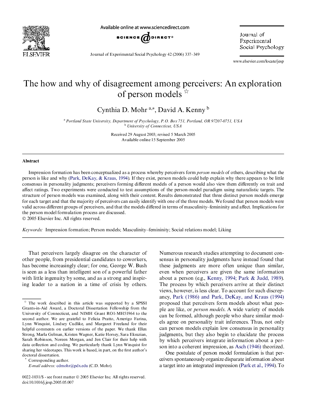 The how and why of disagreement among perceivers: An exploration of person models 