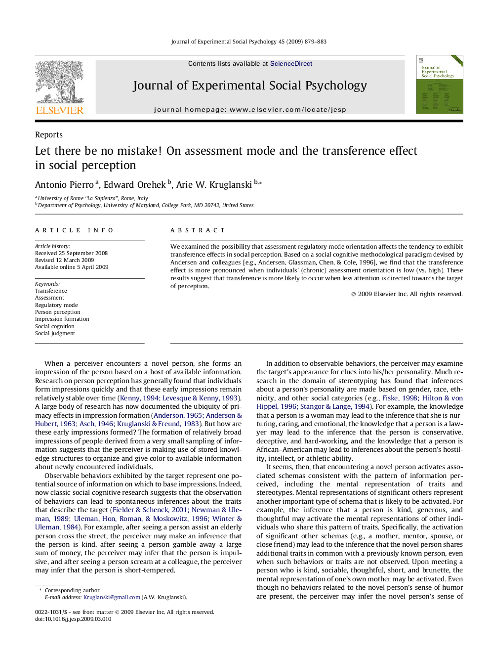 Let there be no mistake! On assessment mode and the transference effect in social perception