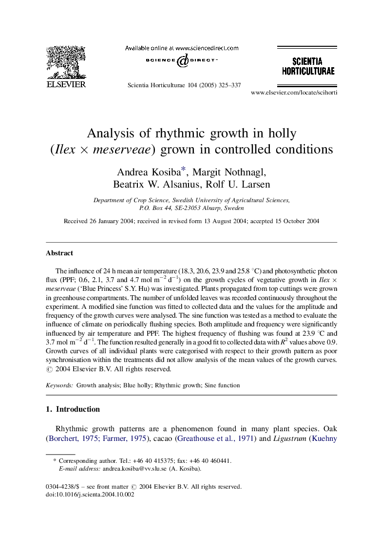 Analysis of rhythmic growth in holly (IlexÂ ÃÂ meserveae) grown in controlled conditions