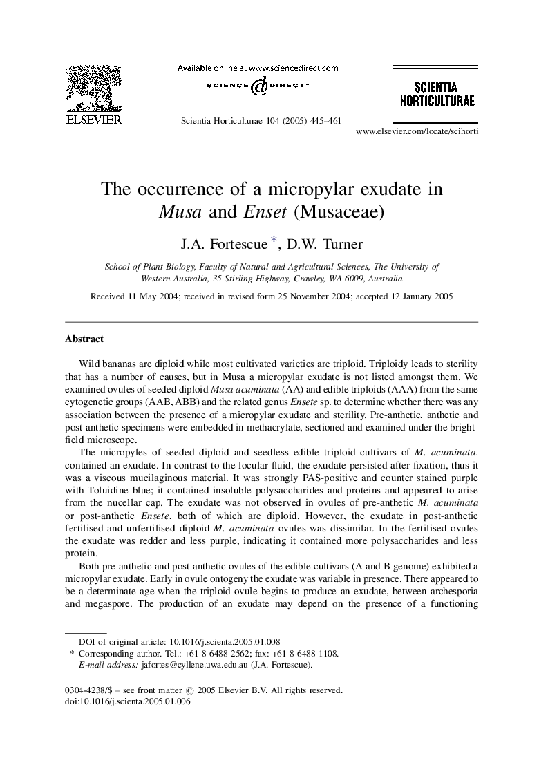 The occurrence of a micropylar exudate in Musa and Enset (Musaceae)