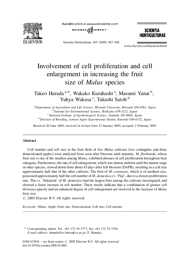 Involvement of cell proliferation and cell enlargement in increasing the fruit size of Malus species