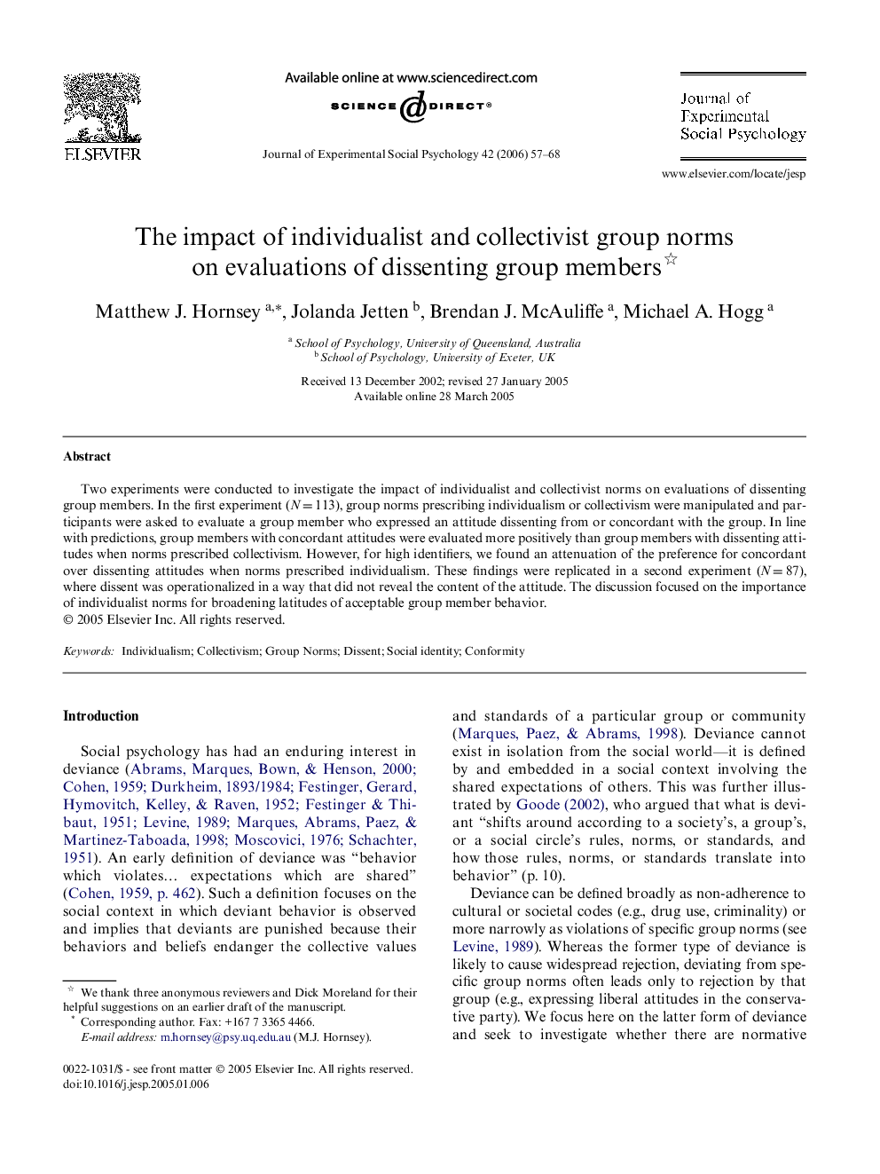 The impact of individualist and collectivist group norms on evaluations of dissenting group members 