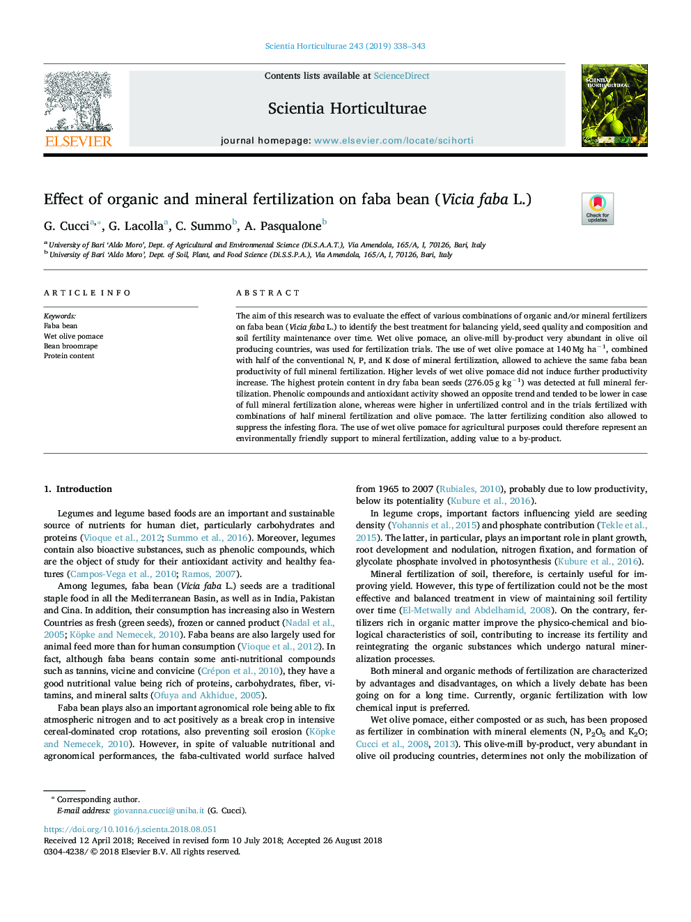 Effect of organic and mineral fertilization on faba bean (Vicia faba L.)