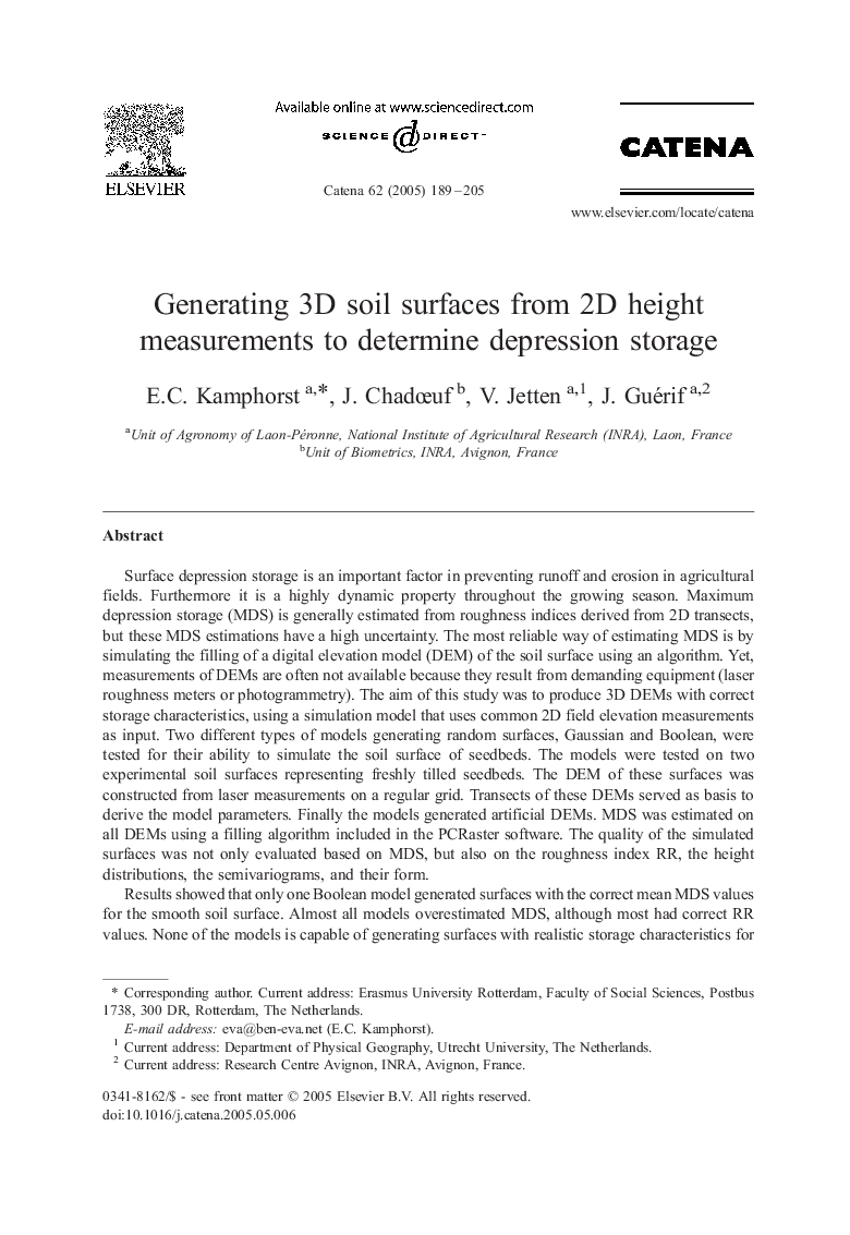 Generating 3D soil surfaces from 2D height measurements to determine depression storage