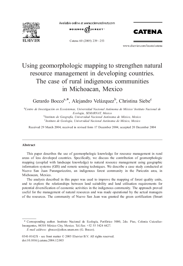 Using geomorphologic mapping to strengthen natural resource management in developing countries. The case of rural indigenous communities in Michoacan, Mexico