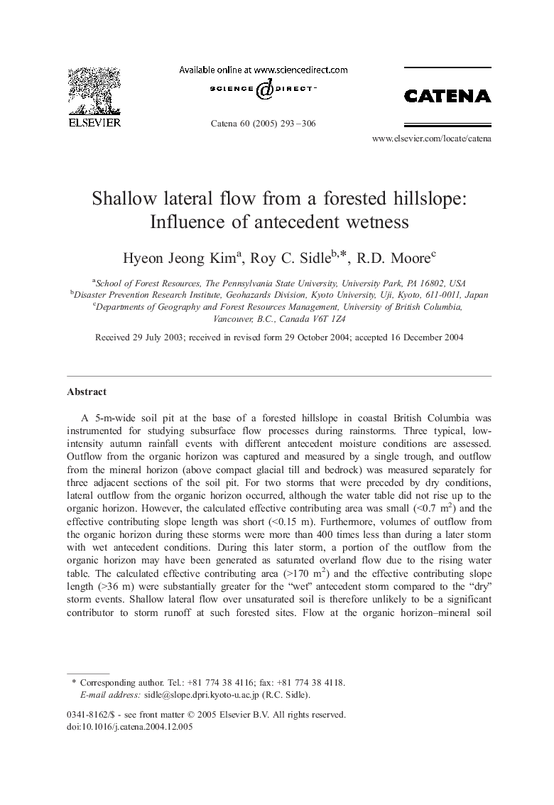 Shallow lateral flow from a forested hillslope: Influence of antecedent wetness