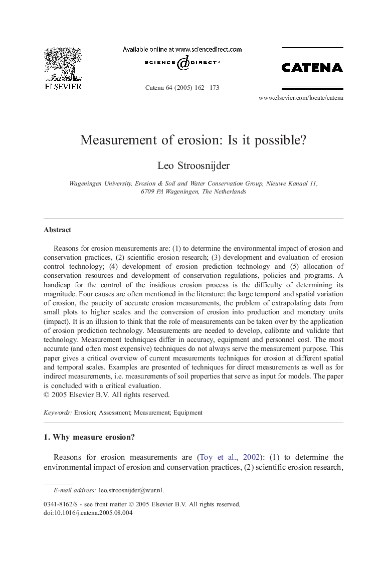 Measurement of erosion: Is it possible?