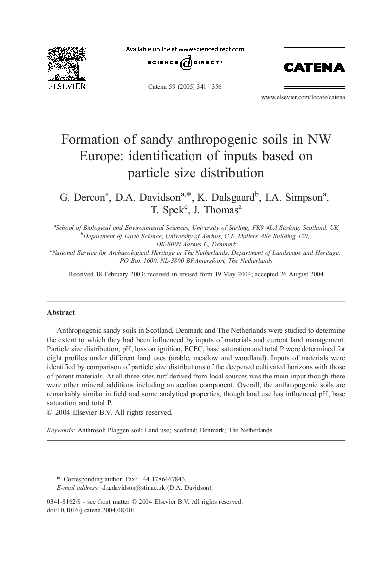 Formation of sandy anthropogenic soils in NW Europe: identification of inputs based on particle size distribution