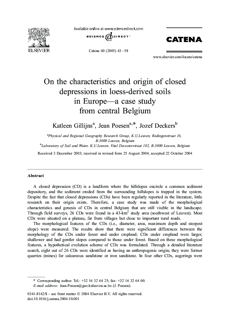 On the characteristics and origin of closed depressions in loess-derived soils in Europe-a case study from central Belgium