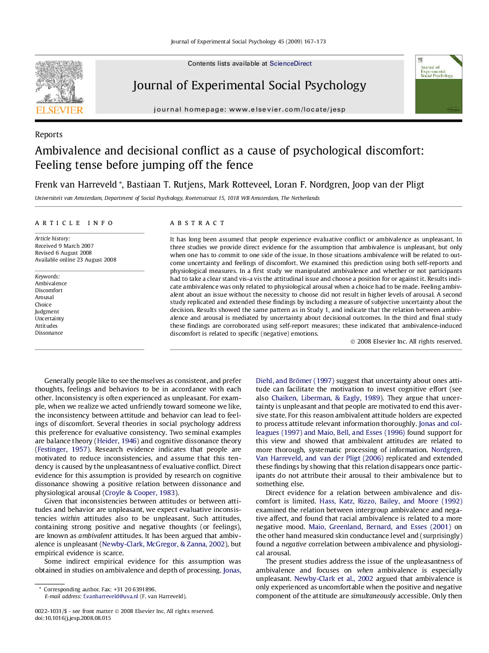 Ambivalence and decisional conflict as a cause of psychological discomfort: Feeling tense before jumping off the fence