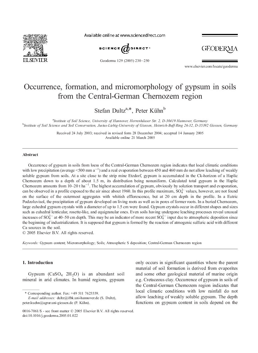 Occurrence, formation, and micromorphology of gypsum in soils from the Central-German Chernozem region