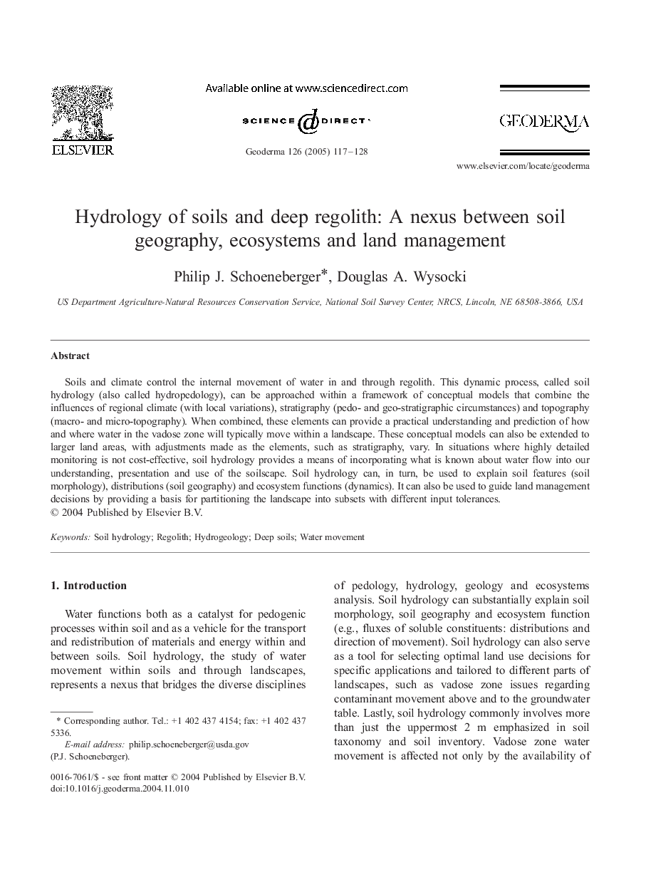 Hydrology of soils and deep regolith: a nexus between soil geography, ecosystems and land management