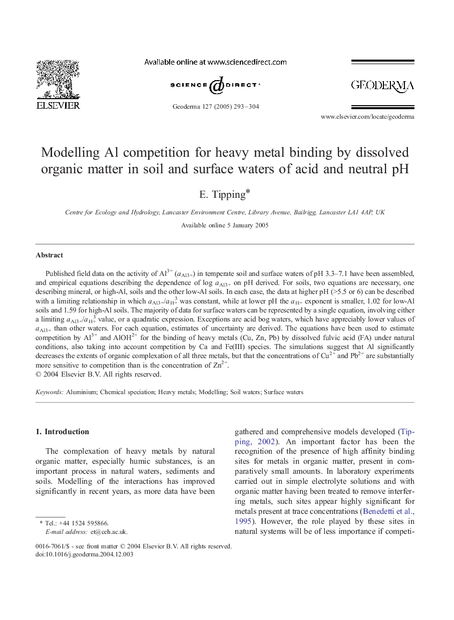 Modelling Al competition for heavy metal binding by dissolved organic matter in soil and surface waters of acid and neutral pH