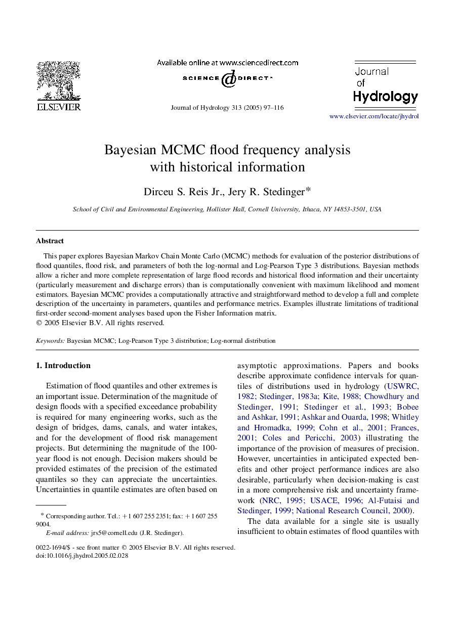 Bayesian MCMC flood frequency analysis with historical information