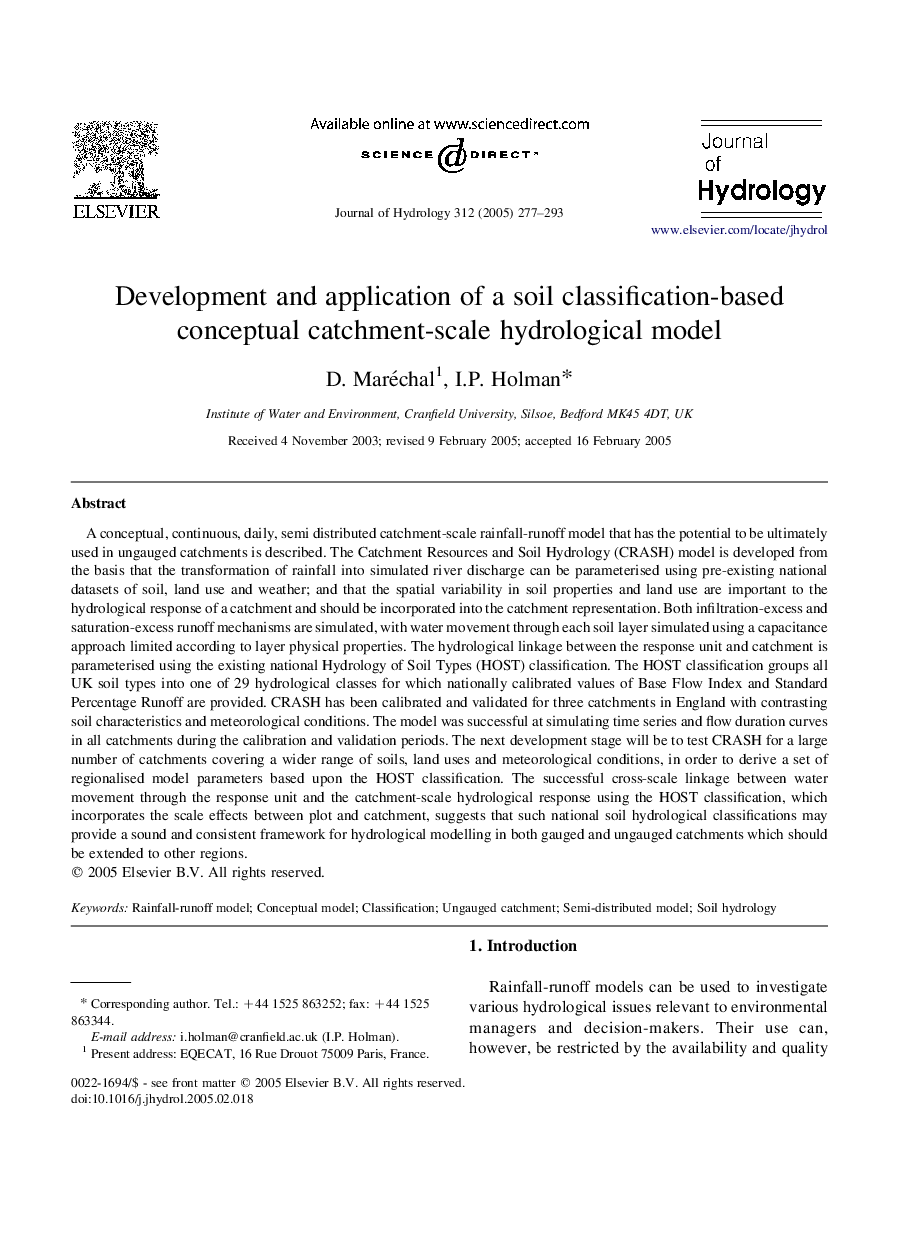 Development and application of a soil classification-based conceptual catchment-scale hydrological model