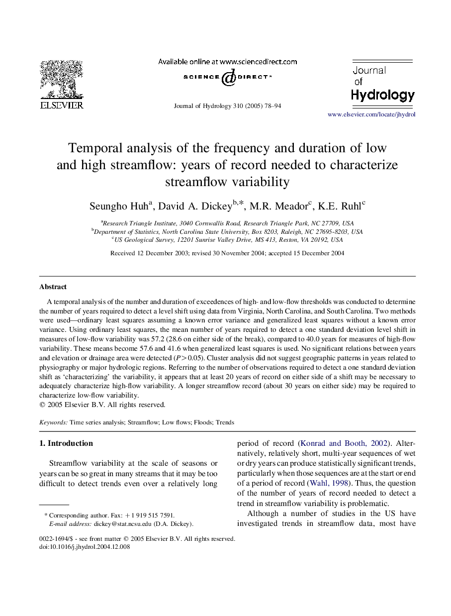 Temporal analysis of the frequency and duration of low and high streamflow: years of record needed to characterize streamflow variability