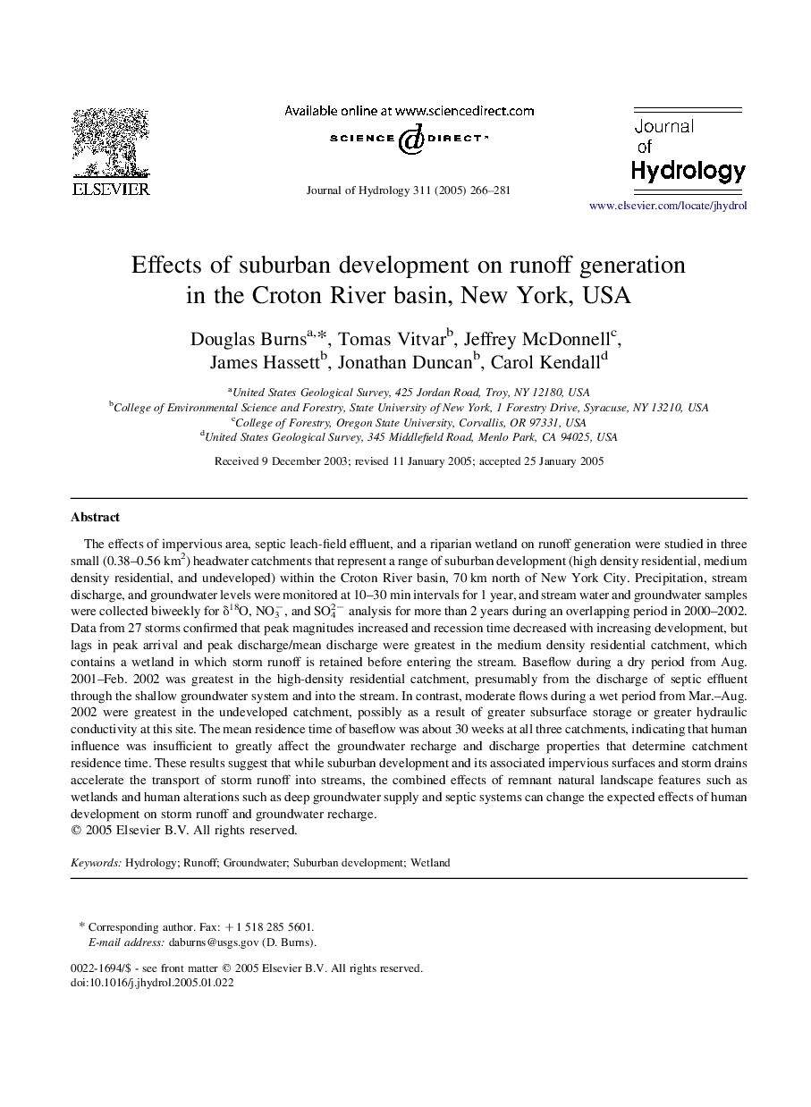 Effects of suburban development on runoff generation in the Croton River basin, New York, USA