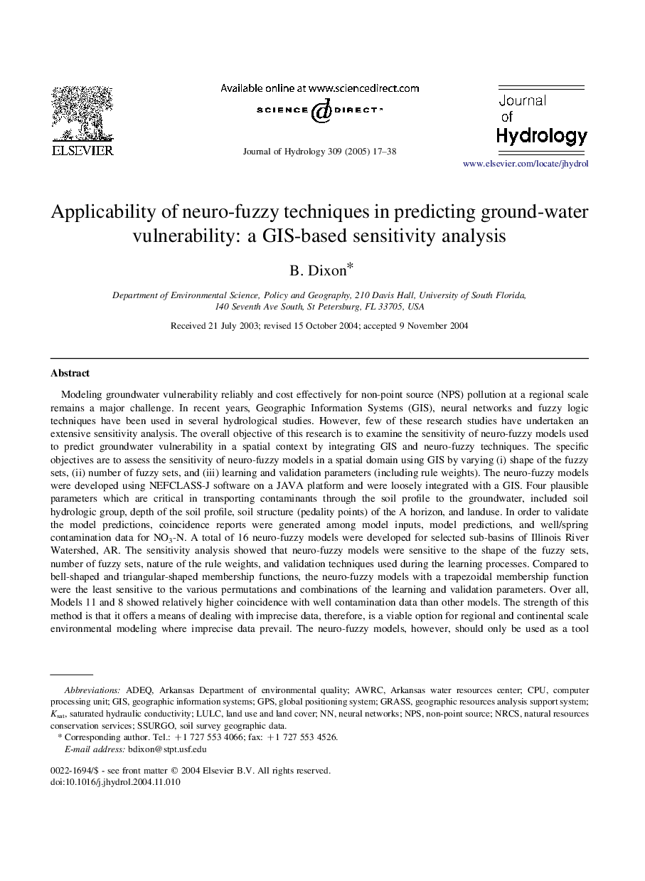 Applicability of neuro-fuzzy techniques in predicting ground-water vulnerability: a GIS-based sensitivity analysis