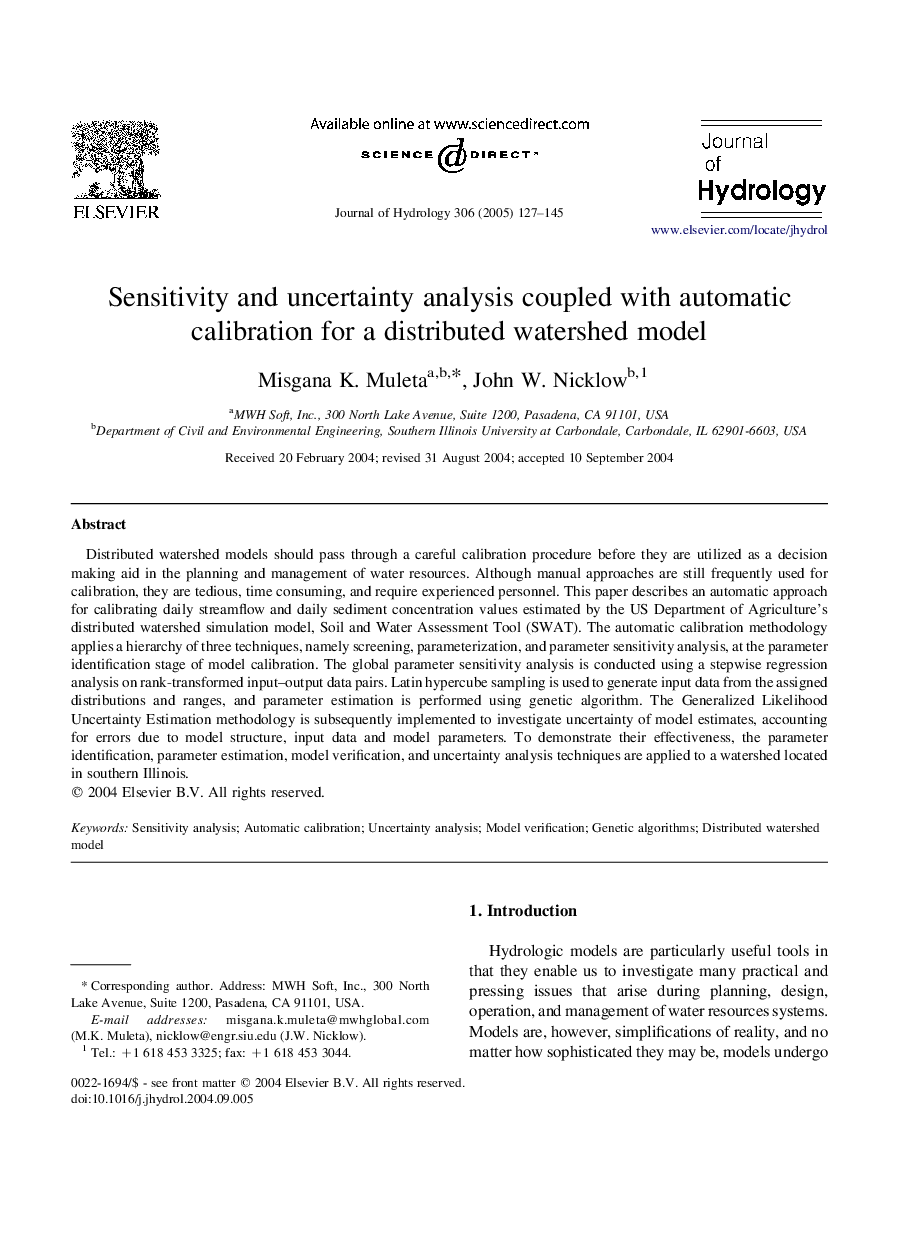 Sensitivity and uncertainty analysis coupled with automatic calibration for a distributed watershed model