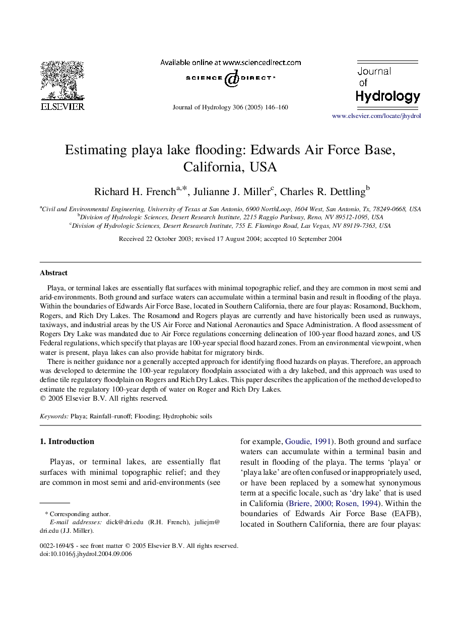 Estimating playa lake flooding: Edwards Air Force Base, California, USA