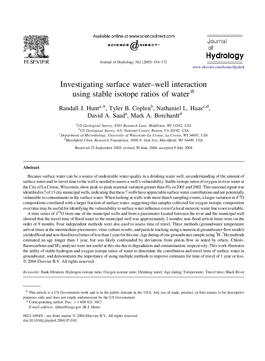 Investigating surface water-well interaction using stable isotope ratios of water