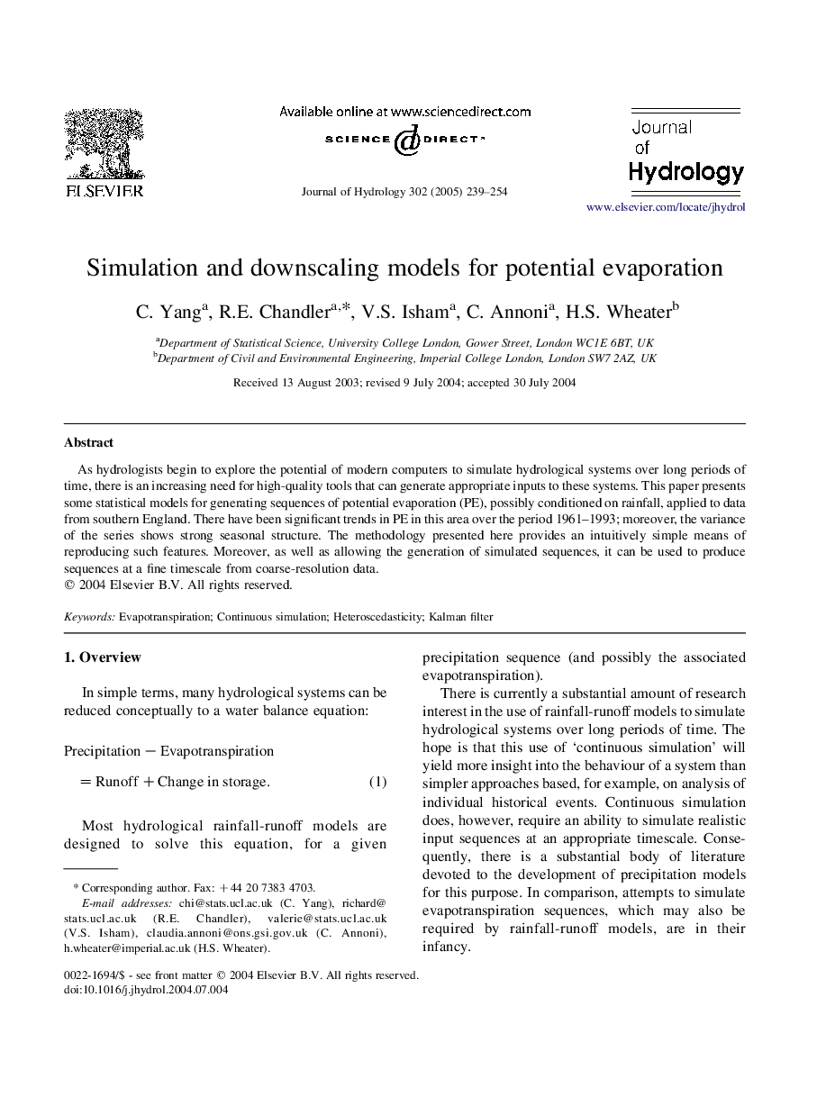 Simulation and downscaling models for potential evaporation