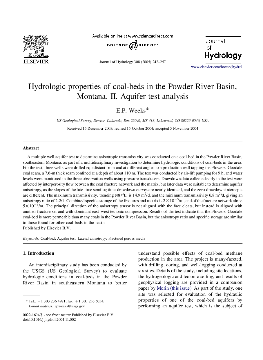 Hydrologic properties of coal-beds in the Powder River Basin, Montana. II. Aquifer test analysis