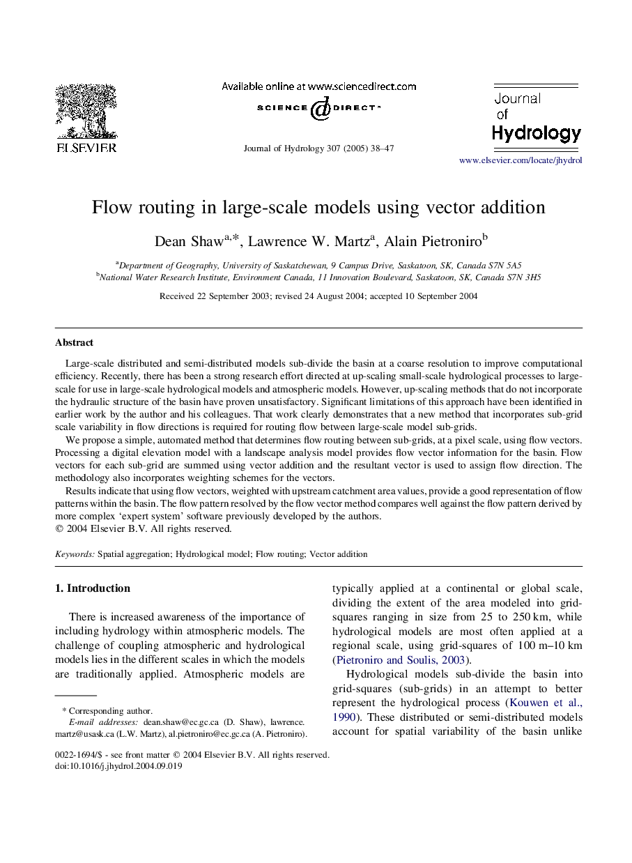 Flow routing in large-scale models using vector addition