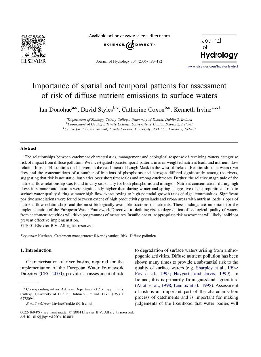 Importance of spatial and temporal patterns for assessment of risk of diffuse nutrient emissions to surface waters