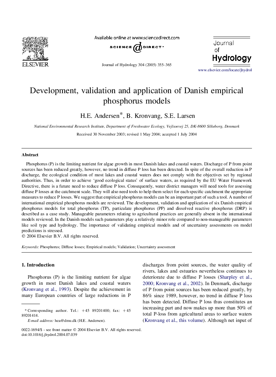 Development, validation and application of Danish empirical phosphorus models