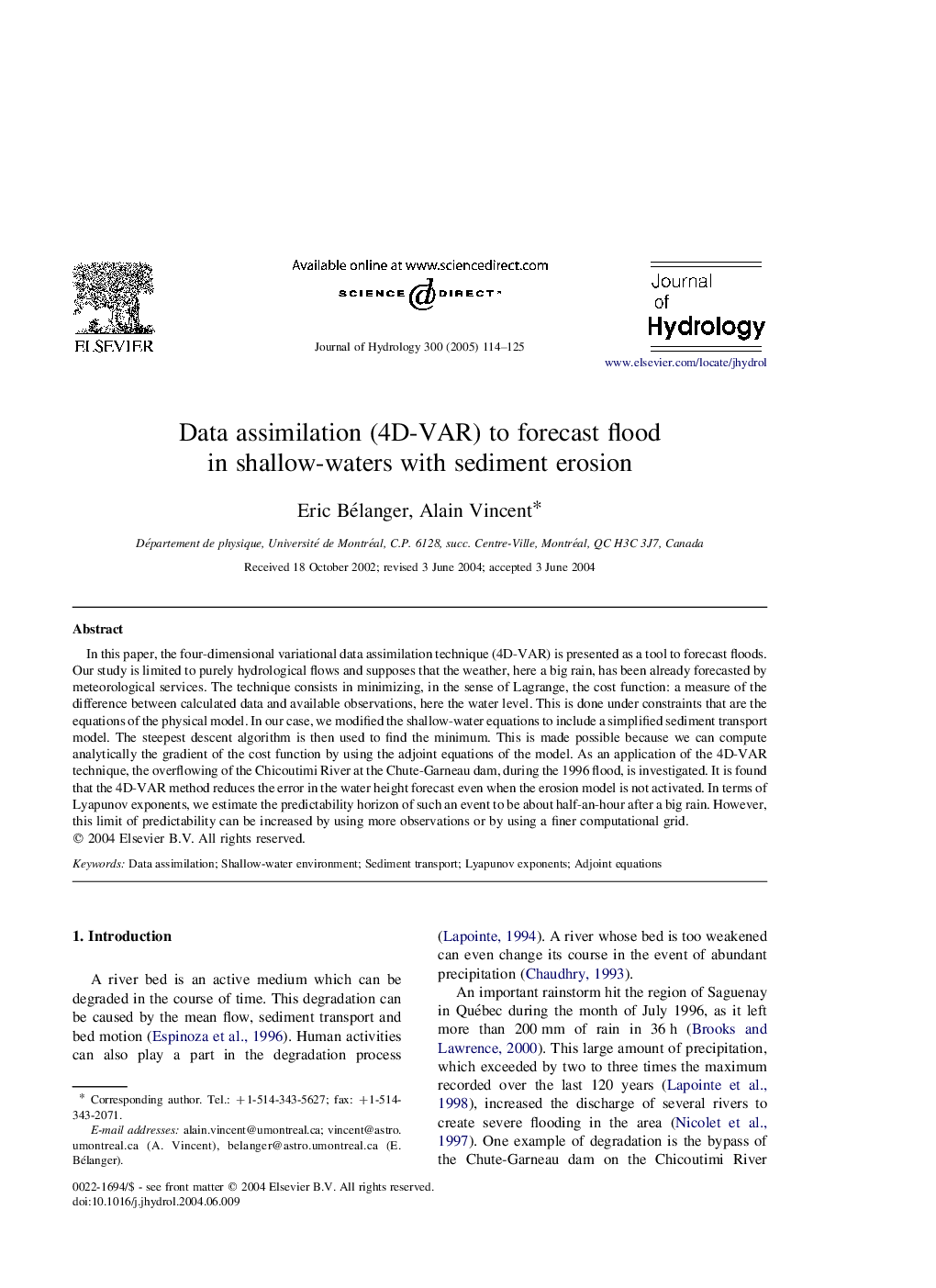 Data assimilation (4D-VAR) to forecast flood in shallow-waters with sediment erosion