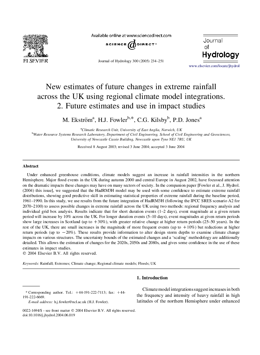 New estimates of future changes in extreme rainfall across the UK using regional climate model integrations. 2. Future estimates and use in impact studies