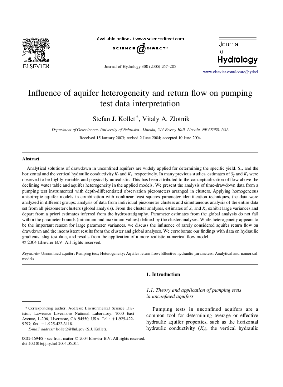 Influence of aquifer heterogeneity and return flow on pumping test data interpretation