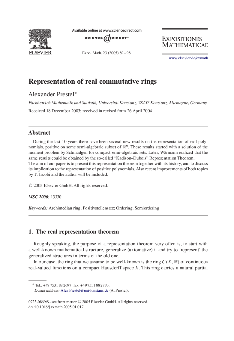 Representation of real commutative rings