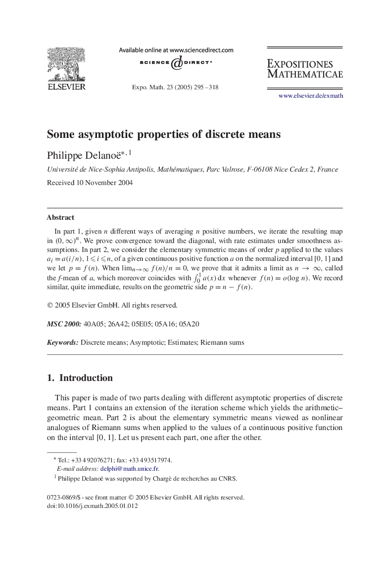 Some asymptotic properties of discrete means