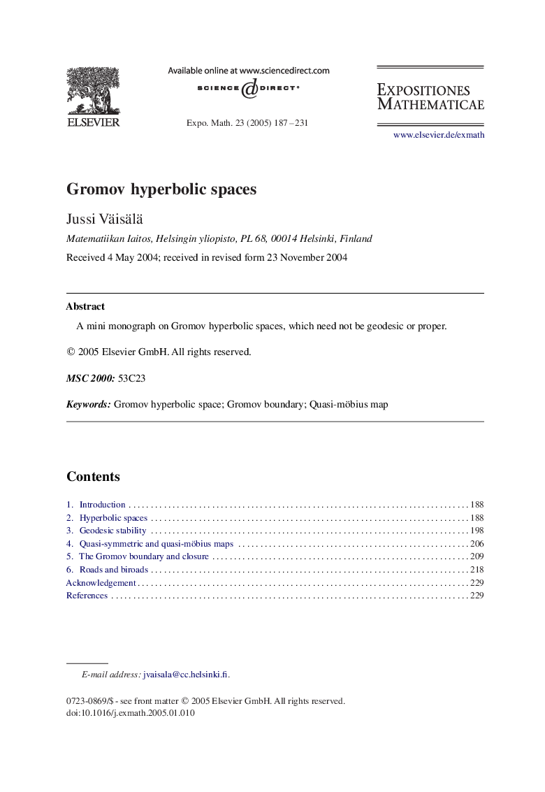 Gromov hyperbolic spaces