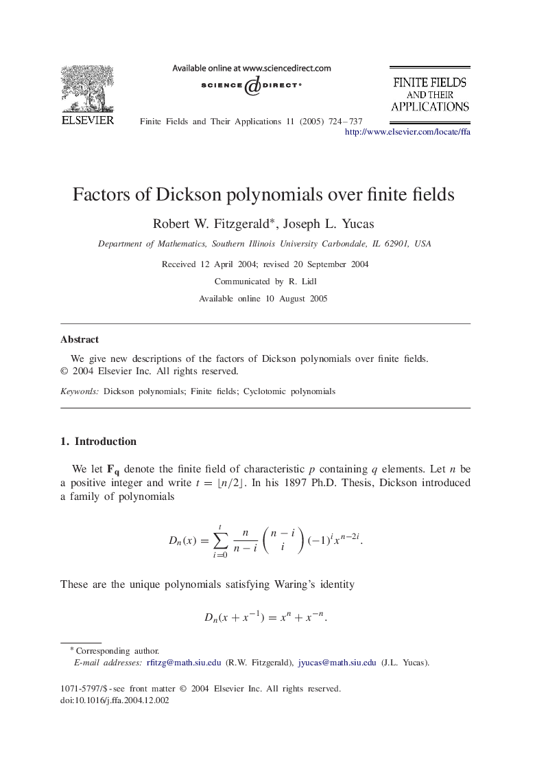 Factors of Dickson polynomials over finite fields