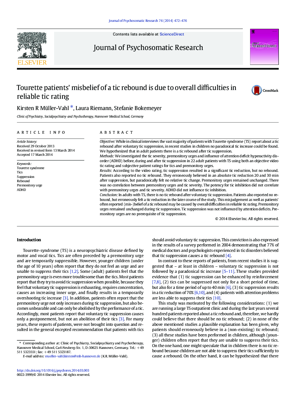 Tourette patients' misbelief of a tic rebound is due to overall difficulties in reliable tic rating