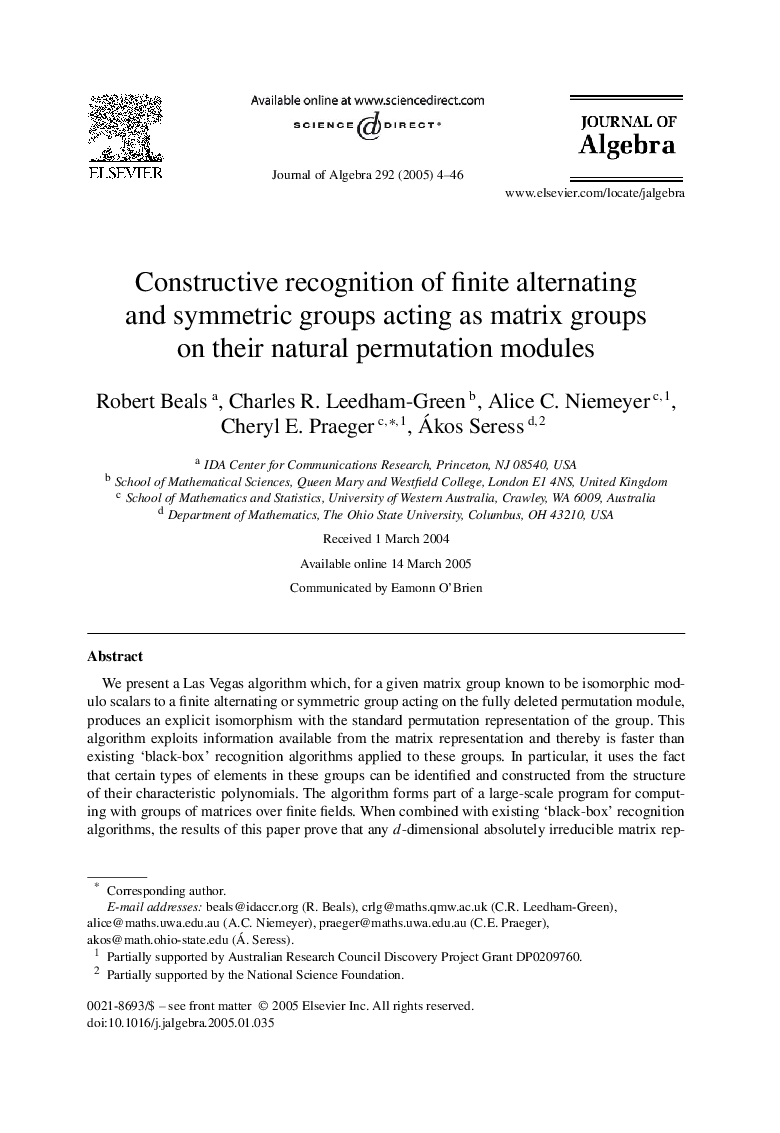 Constructive recognition of finite alternating and symmetric groups acting as matrix groups on their natural permutation modules