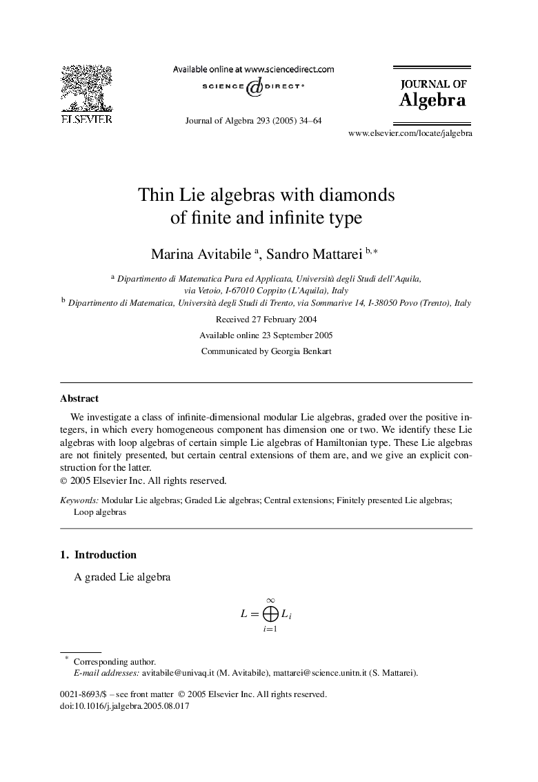 Thin Lie algebras with diamonds of finite and infinite type