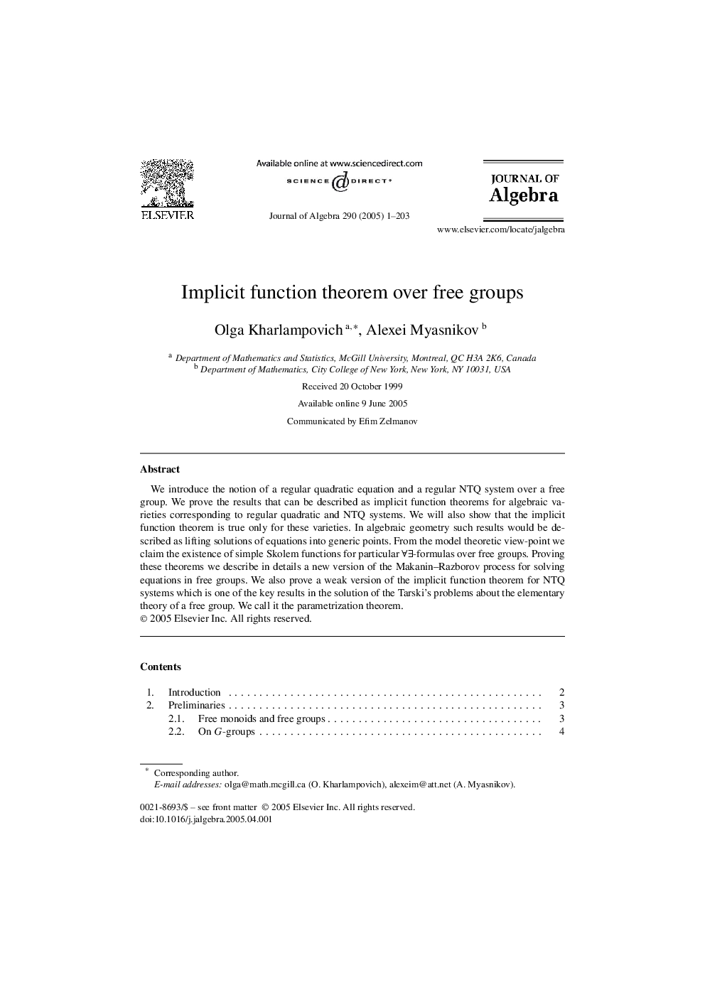 Implicit function theorem over free groups