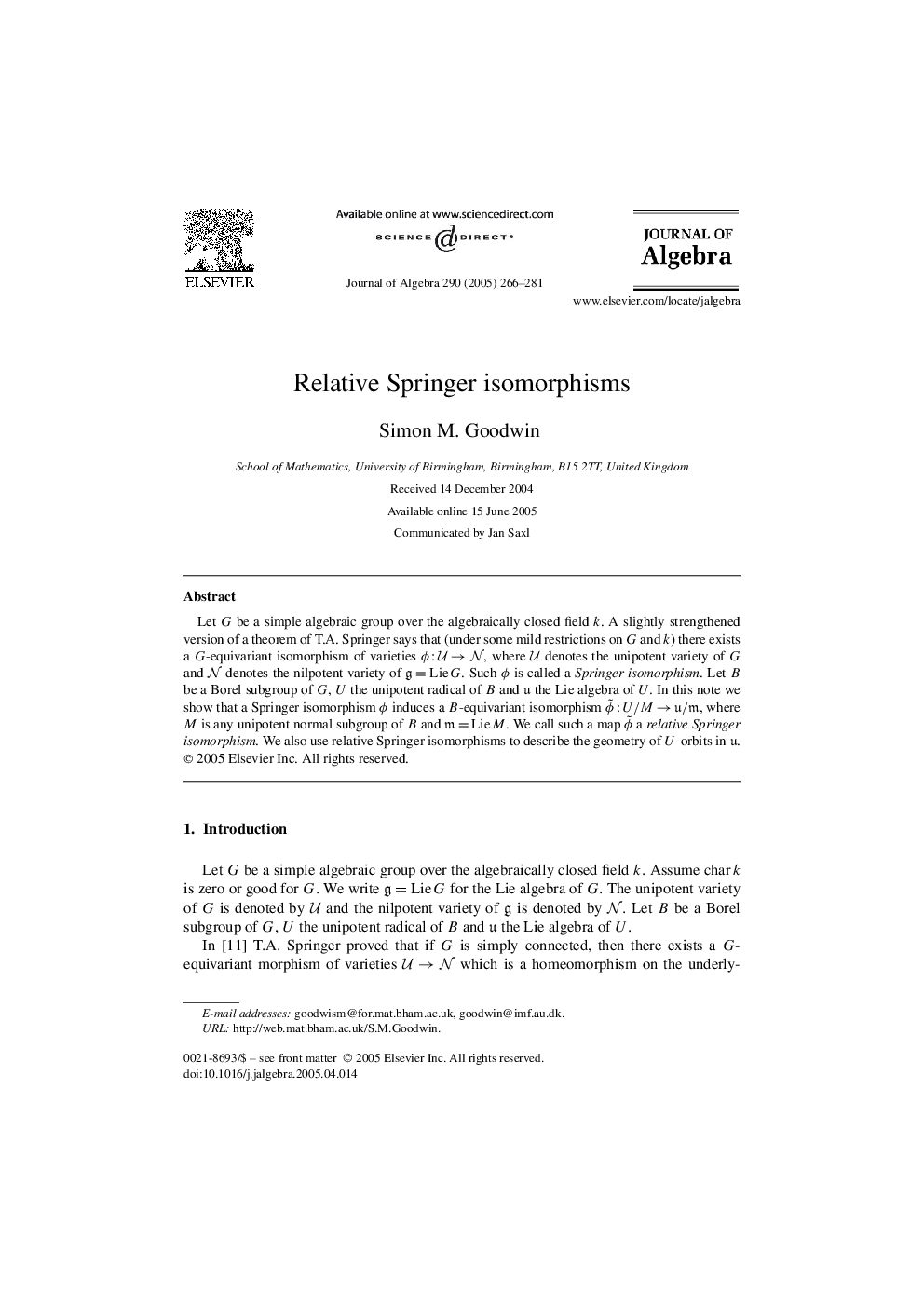 Relative Springer isomorphisms