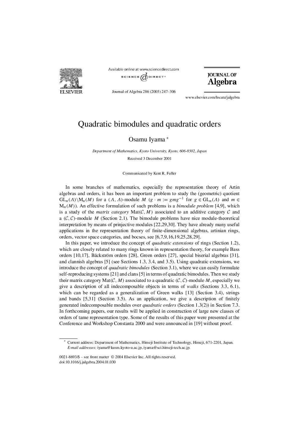 Quadratic bimodules and quadratic orders