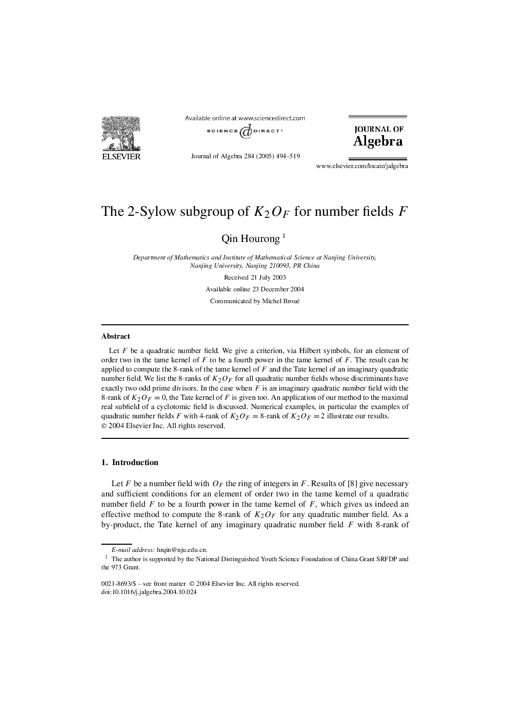 The 2-Sylow subgroup of K2OF for number fields F