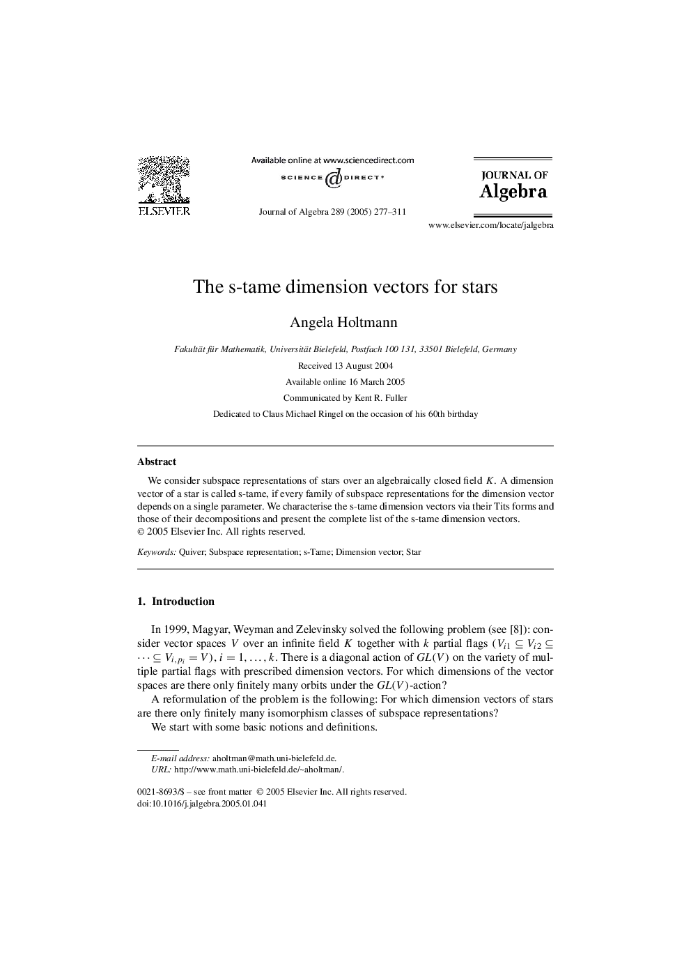 The s-tame dimension vectors for stars