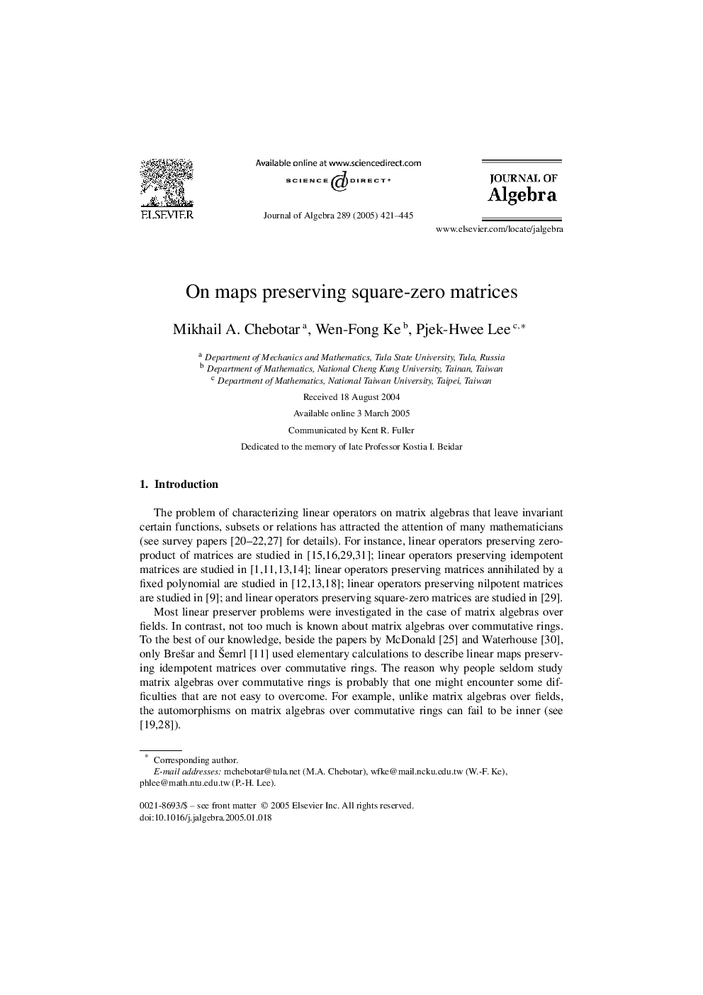 On maps preserving square-zero matrices